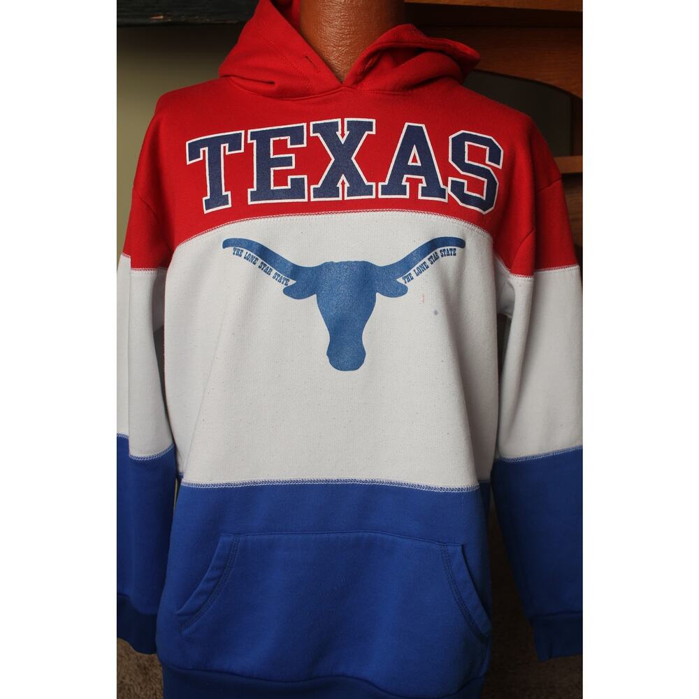 Vintage-Style Texas Hoodie – Red/White/Blue Colorblock (Wear Code, Size M)